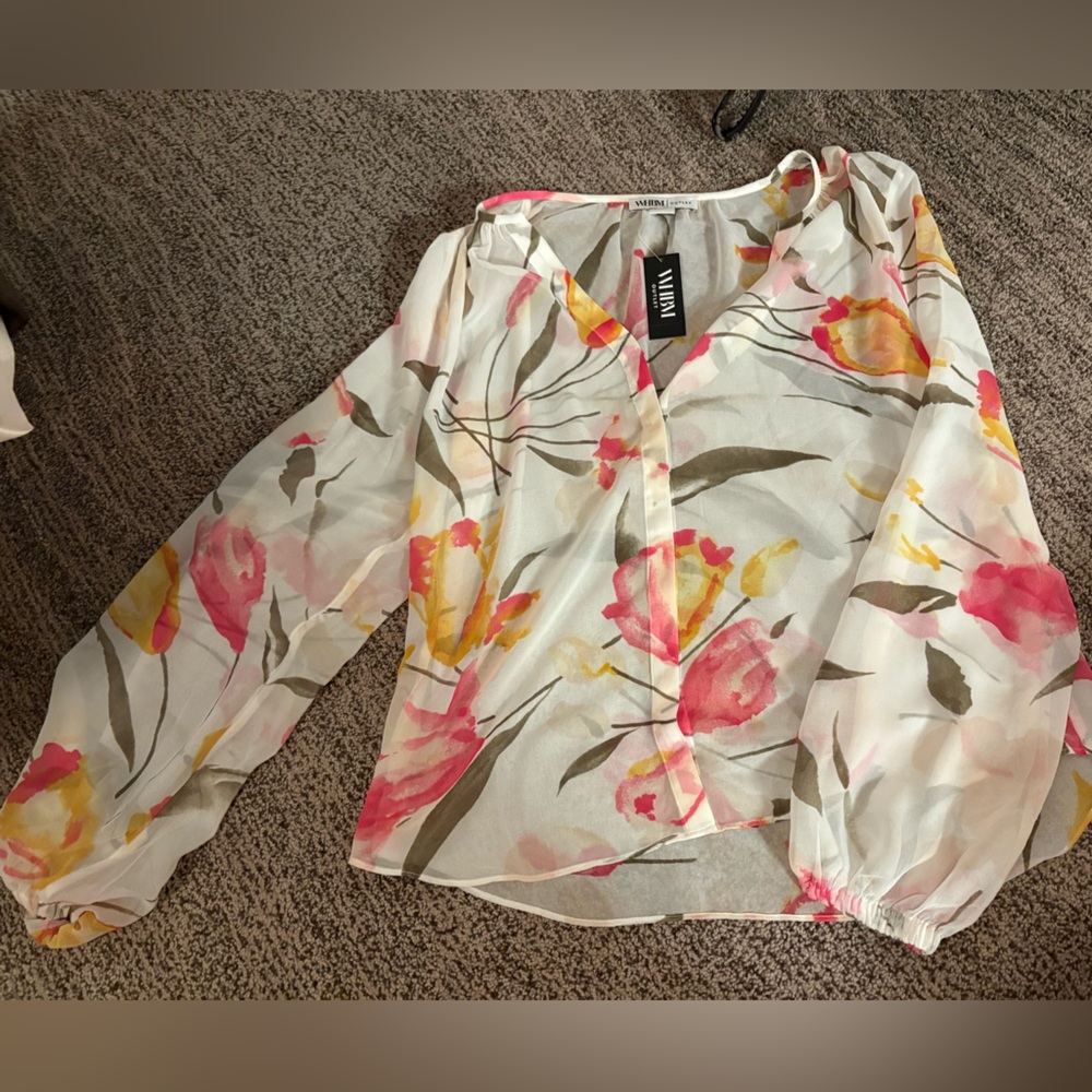 White House Black Market Sheer Mixed Tulip Top